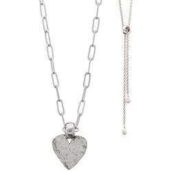 Lizzy James Amore Silver Adjustable Chain Necklace with Hammered Silver Heart Pendant