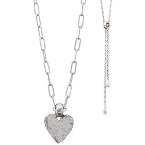 Lizzy James Amore Silver Adjustable Chain Necklace with Hammered Silver Heart Pendant