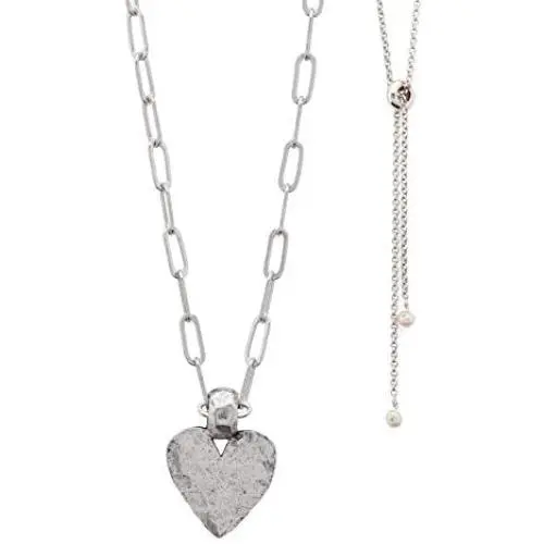 Lizzy James Amore Silver Adjustable Chain Necklace with Hammered Silver Heart Pendant