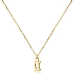 Ursteel Old English Initial Necklace, 14K Gold Plated Letter Pendant Dainty Adjustable Tiny Initial Necklaces for Women Teen Girls