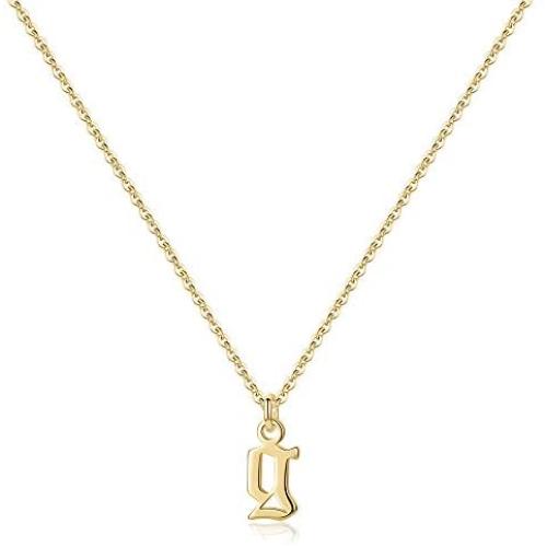 Ursteel Old English Initial Necklace, 14K Gold Plated Letter Pendant Dainty Adjustable Tiny Initial Necklaces for Women Teen Girls