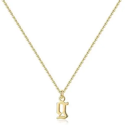 Ursteel Old English Initial Necklace, 14K Gold Plated Letter Pendant Dainty Adjustable Tiny Initial Necklaces for Women Teen Girls