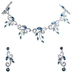Faship Gorgeous Rhinestone Crystal Floral Necklace Earrings Set