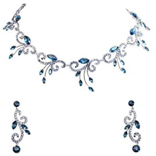 Faship Gorgeous Rhinestone Crystal Floral Necklace Earrings Set