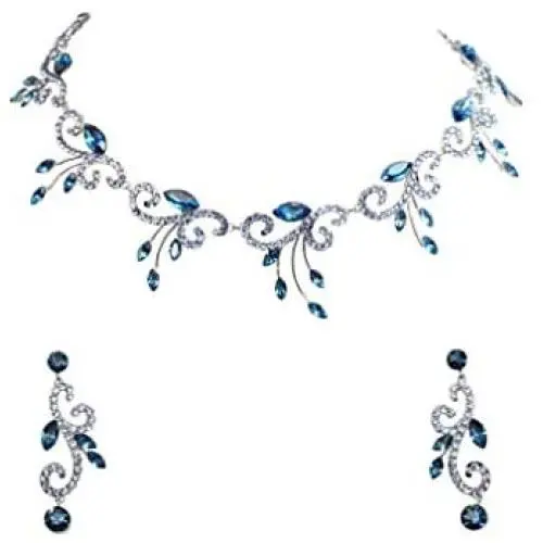 Faship Gorgeous Rhinestone Crystal Floral Necklace Earrings Set