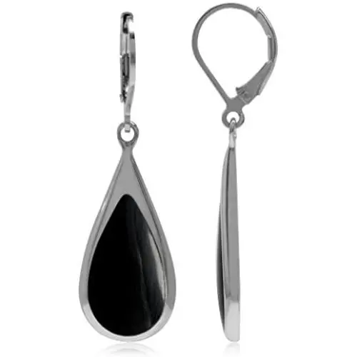Silvershake White Gold Plated 925 Sterling Silver Teardrop Inlay Dangle Leverback Earrings Silvershake White Gold Plated 925 Sterling Silver Teardrop Inlay Dangle Leverback Earrings