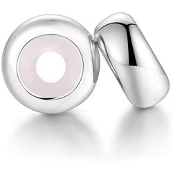 SPARKL 925 Sterling Silver 2pcs Spacer Charms Plain Stopper Beads for for Pandora Bracelets (White)
