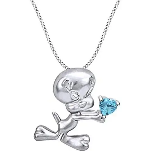 AFFY Bird with Heart Pendant Necklace in 14k White Gold Over Sterling Silver AFFY Bird with Heart Pendant Necklace in 14k White Gold Over Sterling Silver