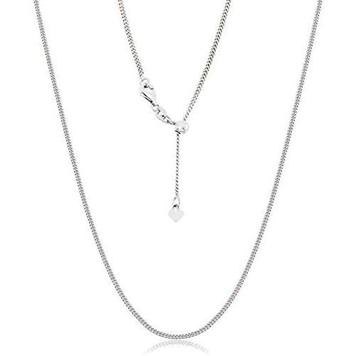 Authentic Solid Sterling Silver 1MM Adjustable Cuban Curb Link Chain Necklace, Extends Up to 24'', Bolo Slider Necklace, 925 Silver Necklace for Women, Next Level Jewelry