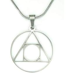 Philosophers Stone Necklace, 20'' Snake Chain, No-Tarnish Pure 304 Stainless Steel, Alchemy Elixir of Life Symbol Charm Pendant Jewelry
