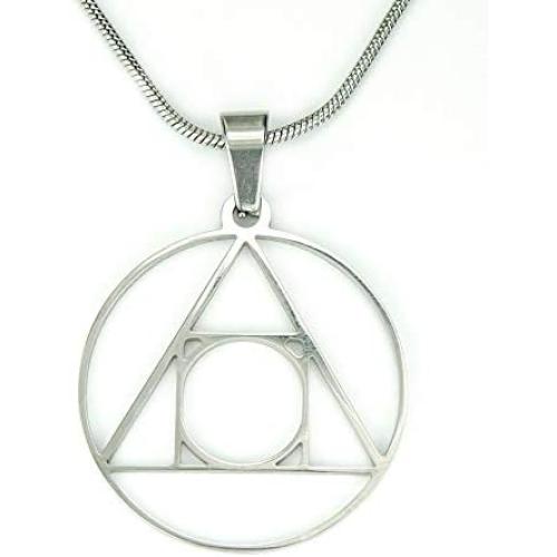 Philosophers Stone Necklace, 20'' Snake Chain, No-Tarnish Pure 304 Stainless Steel, Alchemy Elixir of Life Symbol Charm Pendant Jewelry