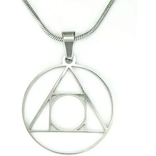 Philosophers Stone Necklace, 20'' Snake Chain, No-Tarnish Pure 304 Stainless Steel, Alchemy Elixir of Life Symbol Charm Pendant Jewelry