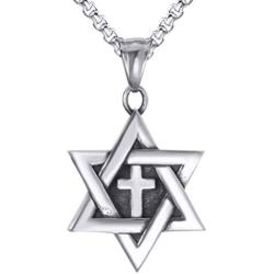Elfasio Star of David Messianic Cross Men 316L Stainless Steel Necklace Pendant Chain Set 18-30 inch