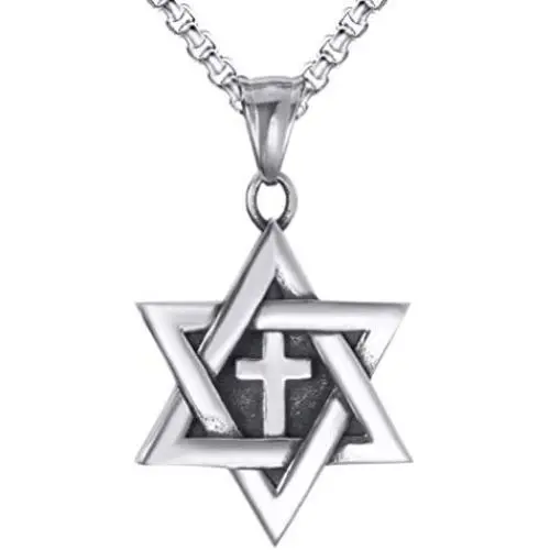 Elfasio Star of David Messianic Cross Men 316L Stainless Steel Necklace Pendant Chain Set 18-30 inch Elfasio Star of David Messianic Cross Men 316L Stainless Steel Necklace Pendant Chain Set 18-30 inch