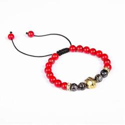 Barsly 1 pc Charm Gold Silver Spartan Helmet Black and Red Beads Braided Bracelet Adjustable Jewelry for Men