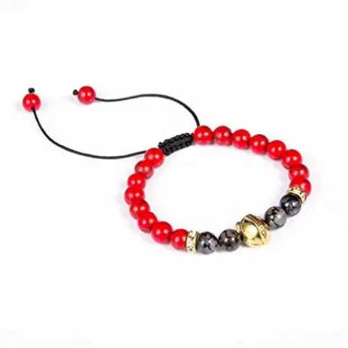 Barsly 1 pc Charm Gold Silver Spartan Helmet Black and Red Beads Braided Bracelet Adjustable Jewelry for Men Barsly 1 pc Charm Gold Silver Spartan Helmet Black and Red Beads Braided Bracelet Adjustable Jewelry for Men