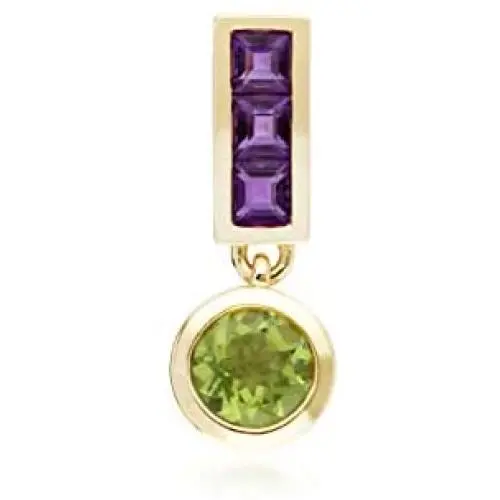 9K Yellow Gold Drop Pedant with Round 5 mm Peridot August Birthstone and 2.5x2.5 mm Square Amethyst February Birthstone 9K Yellow Gold Drop Pedant with Round 5 mm Peridot August Birthstone and 2.5x2.5 mm Square Amethyst February Birthstone