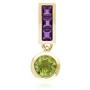 9K Yellow Gold Drop Pedant with Round 5 mm Peridot August Birthstone and 2.5x2.5 mm Square Amethyst February Birthstone