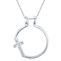 Cross Necklace for Women, Ring Holder Necklace S925 Sterling Silver Faith Necklace Engagement Ring Keeper Jewelry Wedding Gifts for Women