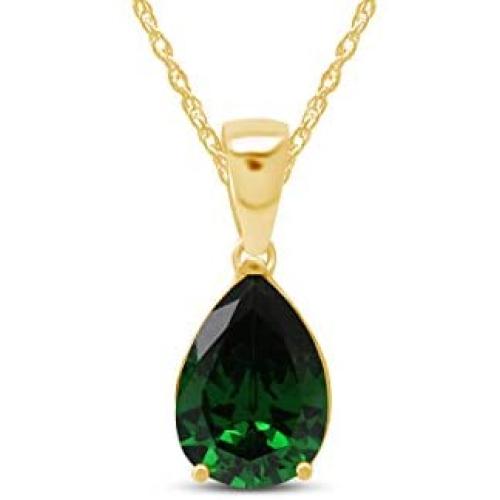 Jewel Zone US 14k Gold Over Sterling Silver 4.00 Ct Pear Cut Forest Green Simulated Helenite Pendant (4.00 Ct)