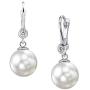 THE PEARL SOURCE 14K Gold AAA Quality Round Genuine White Akoya Cultured Pearl & Diamond Michelle Earrings for Women