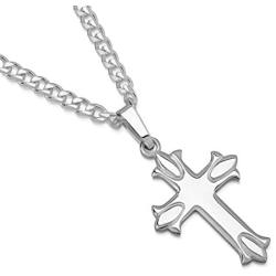 XP Jewelry Sterling Silver Budded Cross Pendant Italian Made Curb Chain Necklace - Choice of Sizes