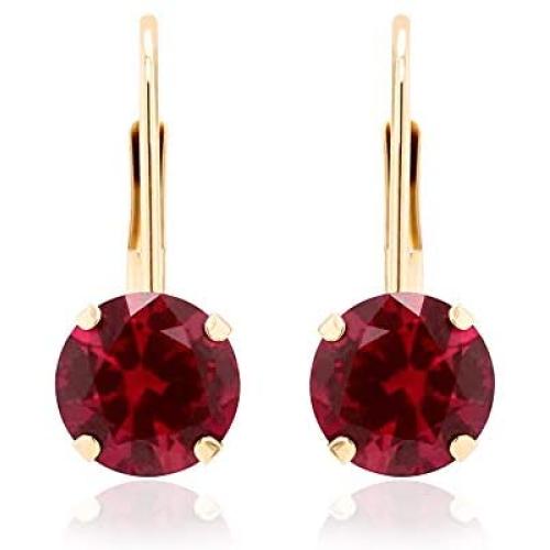 Quality Jewels 14k Gold Earrings, Yellow Gold Dangle Earrings with Round Cubic Zirconia Stone and Easy-to-Use Secure Leverback Clasp