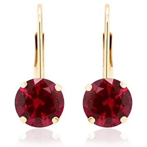 Quality Jewels 14k Gold Earrings, Yellow Gold Dangle Earrings with Round Cubic Zirconia Stone and Easy-to-Use Secure Leverback Clasp Quality Jewels 14k Gold Earrings, Yellow Gold Dangle Earrings with Round Cubic Zirconia Stone and Easy-to-Use Secure Leverback Clasp
