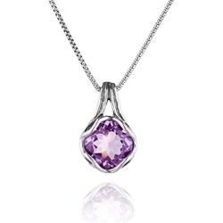 PAZ Creations .925 Sterling Silver Solitaire Amethyst Pendant Necklace