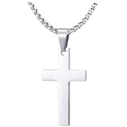 Fusamk Fashion Titanium Steel Prayer Cross Pendant Necklace,24'' Box Chain