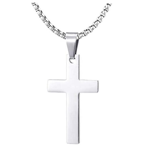 Fusamk Fashion Titanium Steel Prayer Cross Pendant Necklace,24'' Box Chain