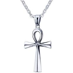HUANIAN Stainless Steel Egyptian Ankh Cross Pendant Necklace,20 inch Free Chain