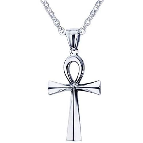HUANIAN Stainless Steel Egyptian Ankh Cross Pendant Necklace,20 inch Free Chain