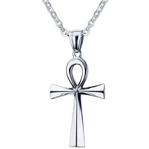 HUANIAN Stainless Steel Egyptian Ankh Cross Pendant Necklace,20 inch Free Chain