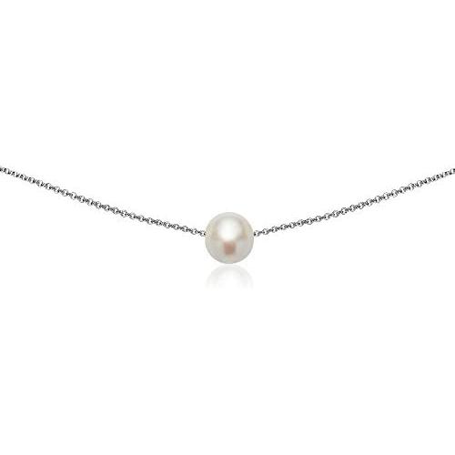 GemStar USA Sterling Silver Simulated White Pearl Semi-Round Ball Dainty Choker Necklace for Women Girls
