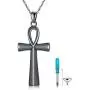 PDTJMTG Ankh Urn Necklace Black Sterling Silver Coptic Necklace for Keeping Human Ashes