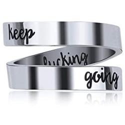 Tattooshe Stainless Steel Ring Stamped Keep Going Stacking Never Give Up Inspired Jewelry You are Braver Than You Believe