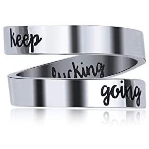 Tattooshe Stainless Steel Ring Stamped Keep Going Stacking Never Give Up Inspired Jewelry You are Braver Than You Believe
