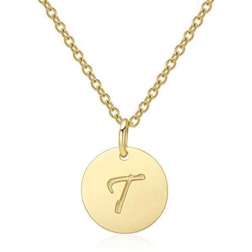 Letter Necklace for Women Teen Girls, T Initial Necklaces 14K Gold Plated, Stainless Steel Personalized Pendant Birthday Christmas Gift for Girls Children