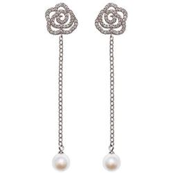 Fashion Jewelry Rhinestone Immitation Pearl Lucky Number Five Long Dangle Earrings