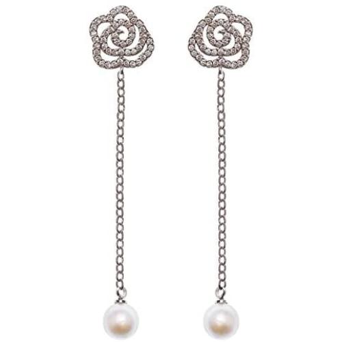 Fashion Jewelry Rhinestone Immitation Pearl Lucky Number Five Long Dangle Earrings