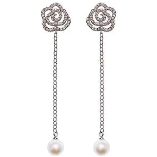 Fashion Jewelry Rhinestone Immitation Pearl Lucky Number Five Long Dangle Earrings