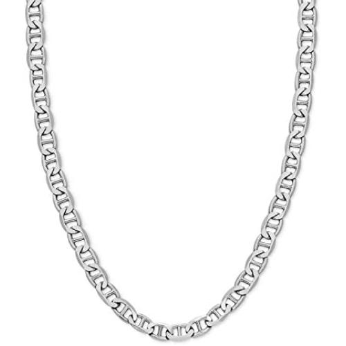 Savlano 925 Sterling Silver 5.5mm Italian Solid Flat Mariner Link Chain Necklace for Men & Women - Made in Italy Comes Gift Box (5.5mm)