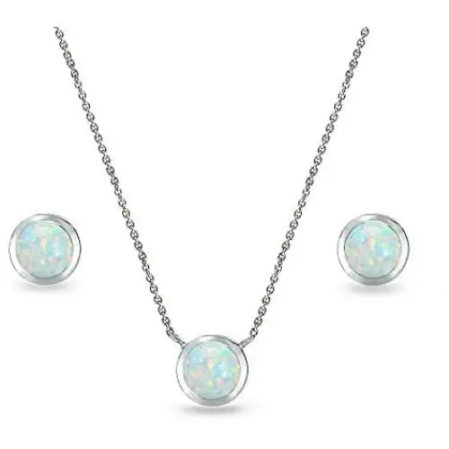 Sterling Silver Genuine or Synthetic Gemstone 5mm Round Bezel Dainty Choker Necklace & Stud Earrings Set Sterling Silver Genuine or Synthetic Gemstone 5mm Round Bezel Dainty Choker Necklace & Stud Earrings Set