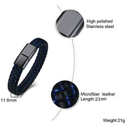 VNOX Blue Braided Leather Medical Symbol Caduceus with Magnetic Clasp Cuff Wristband Bracelet,7.4/8.0/9.0''