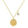 HJL Birth Flower Necklace for Women 18K Gold Plated Paperclip Chain Necklace Month Flower Embossed Coin Disc Pendant Necklace Bohemian Personalized Birthday Jewelry Gift