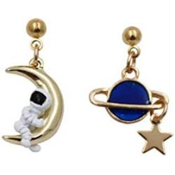 Cosmic Series Saturn Asymmetric Astronaut Drop&Dangle Earrings for Women, Moon Planet Star Earrings for Girls Birthday Graduation Gift