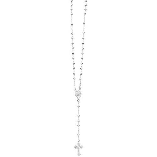 Ritastephens Italian Sterling Silver 3mm Rosary Bead Virgin Mary Cross Necklace, 20''