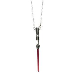 Star Wars Jewelry Womens Darth Vader Lightsaber Stainless Steel Pendant Necklace, Silver/Red, One Size
