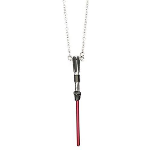 Star Wars Jewelry Womens Darth Vader Lightsaber Stainless Steel Pendant Necklace, Silver/Red, One Size
